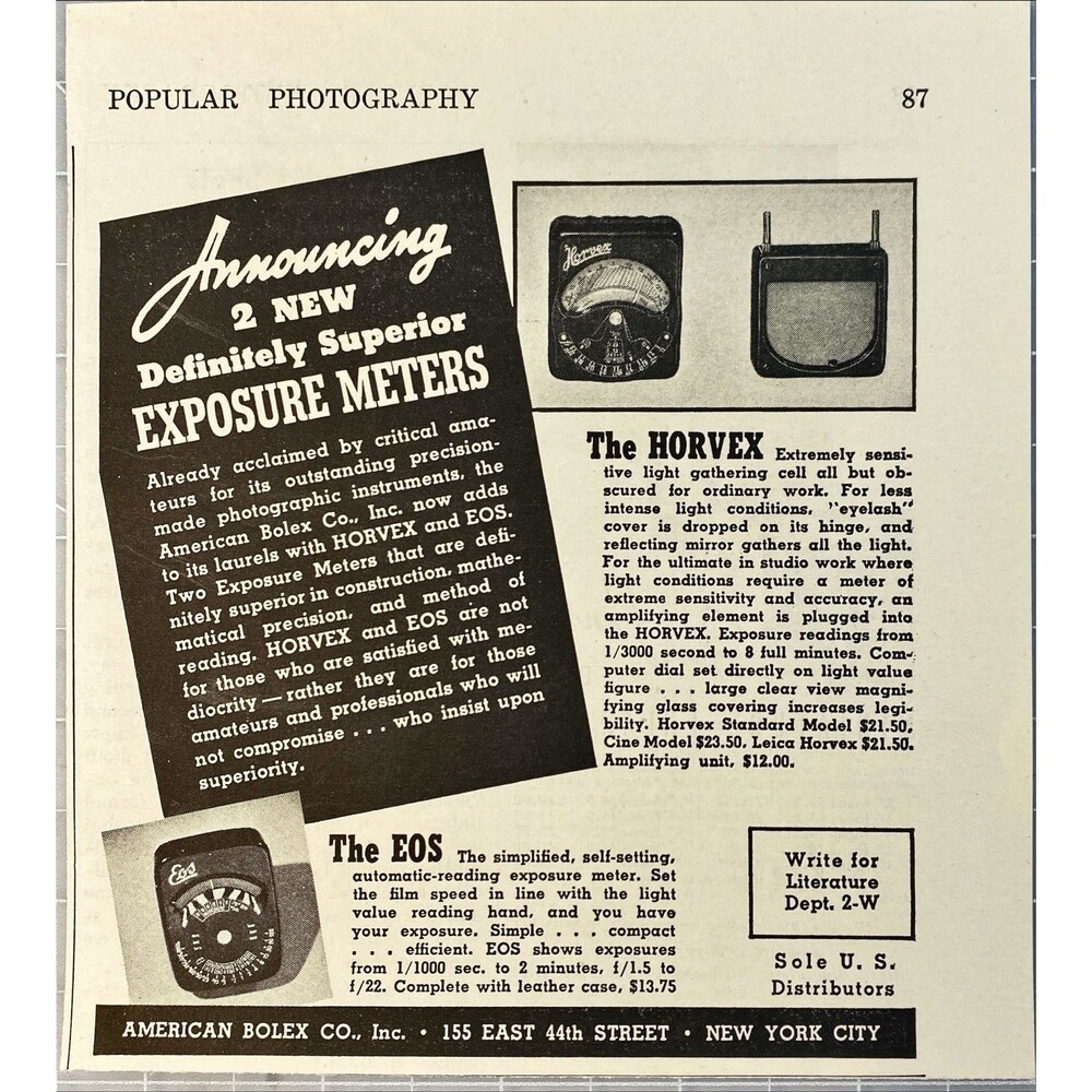 American Bolex "Exposure meters: Definitely Superior" Vintage Print Ad 1938